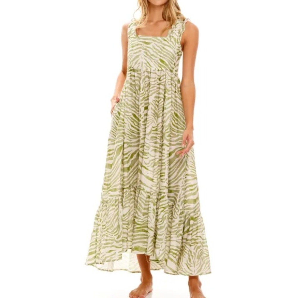 The Lazy Poet Mika Olive Zebra Linen Dress Preppy Garden Party‎